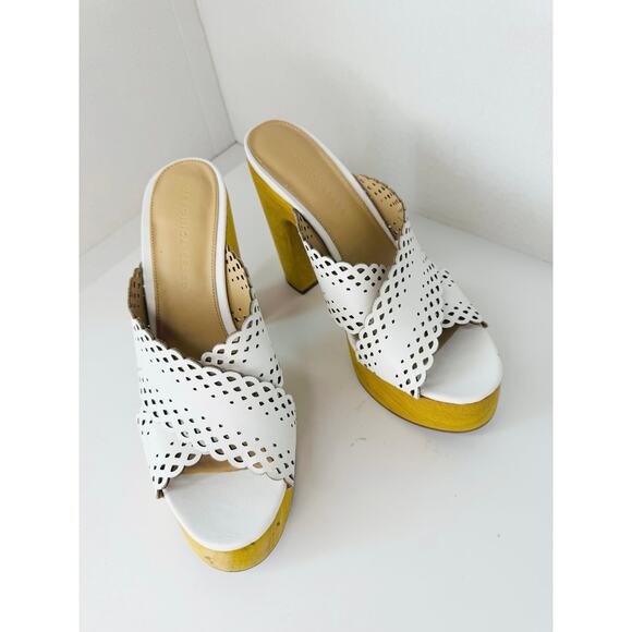 Veronica Beard White Gaynor Clog Sandal Block Heel Crisscross lasercut Strap 9.5 - Picture 6 of 10